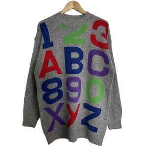 Vintage Sweater Women Medium Grey Wool Graphic Colour Block 80s 90s Aunt Viv